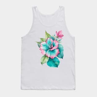 watercolor pink teal flower Tank Top